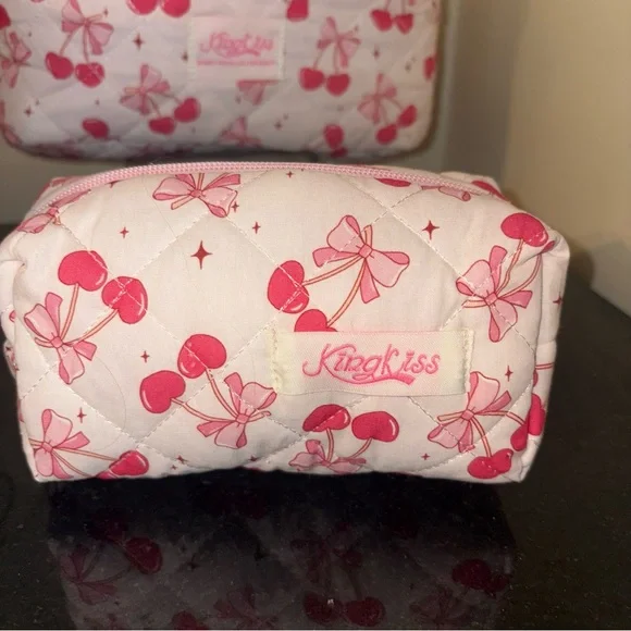 3 Piece Pink and White Cherry Makeup Travel Toiletry Organizer Set NWOT - Picture 3 of 6